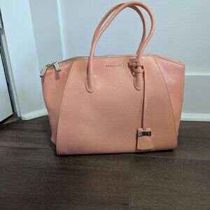 Coccinelle Leather Large Double Top Handle Shoulder Tote Handbag Apricot